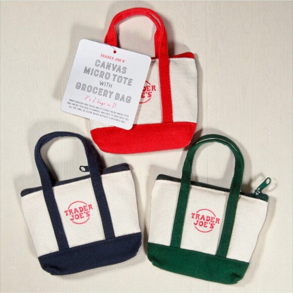 TRADER JOES Mini Micro Canvas Tote Bag Christmas Limited 2 full sets of 3 - Picture 2 of 2